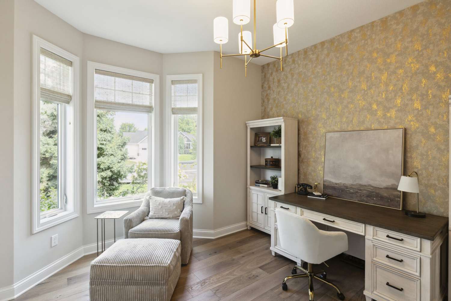 Close detail of professionally installed patterned wallpaper with clean aligned seams